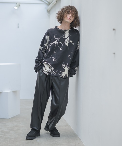 CASPER JOHN（キャスパージョン）の「Center Pleats Fake Leather Wide Slacks/センタープリーツフェイクレザーワイドスラックス（スラックス・メンズ・ブラック/グレー・SMALL/MEDIUM/LARGE）」の22枚目の写真