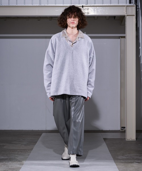 CASPER JOHN（キャスパージョン）の「Center Pleats Fake Leather Wide Slacks/センタープリーツフェイクレザーワイドスラックス（スラックス・メンズ・ブラック/グレー・SMALL/MEDIUM/LARGE）」の14枚目の写真