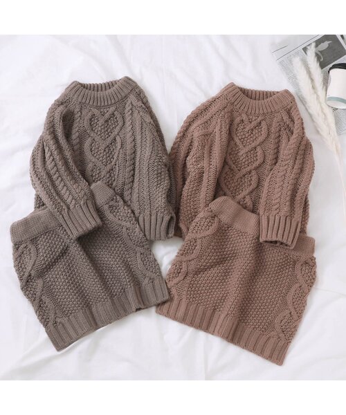 apres les cours（アプレレクール）の「ハート模様編みニットスカート（スカート・キッズ・ピンク/ベージュ・110/90/100/140/130/120）」の12枚目の写真