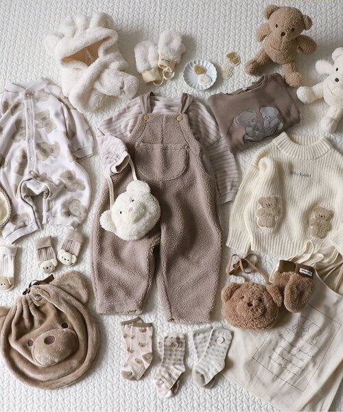 apres les cours(アプレレクール)の「tiny bear ボアサロペット 9分丈(サロペット/オーバーオール・キッズ・アイボリー/ベージュ・110/100/90)」の14枚目の写真