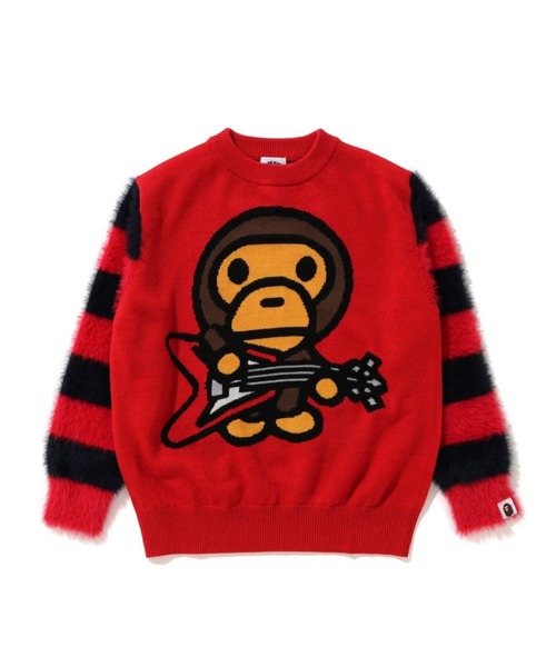 A BATHING APE（アベイシングエイプ）の「BABY MILO ROCK KNIT K（ニット/セーター・キッズ・レッド/ブルー・100）」の2枚目の写真
