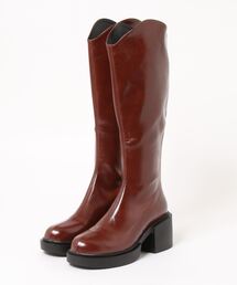 SVEC | ラウンドトゥ チャンキーヒール バックジップ ロングブーツ(ブーツ)