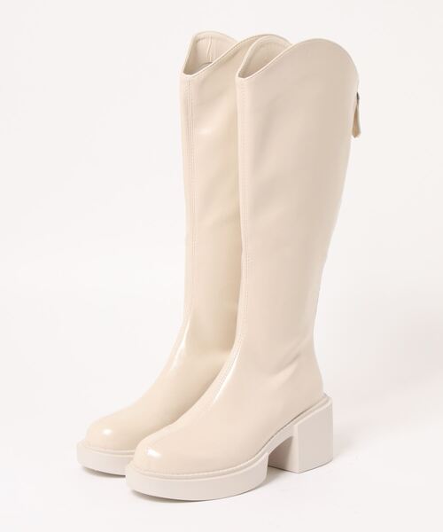 SVEC（シュベック）の「ラウンドトゥ チャンキーヒール バックジップ ロングブーツ（ブーツ・レディース・ブラウン/ブラック/ホワイト・37/36/39/38/35）」の2枚目の写真