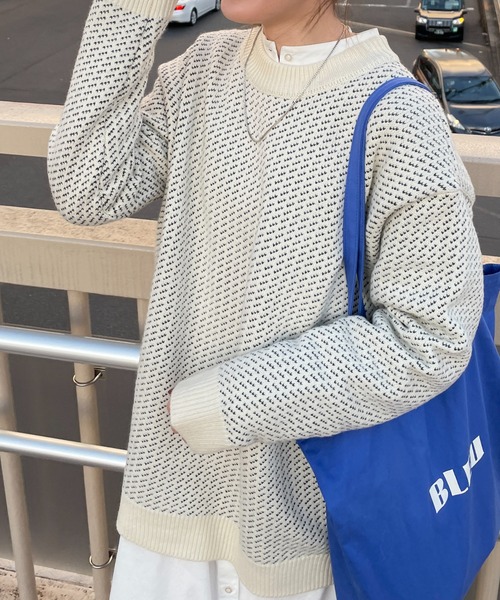 DISCOAT（ディスコート）の「バーズアイニットプルオーバー（ニット/セーター・レディース・ホワイト系その他/ブラック/チャコールグレー・MEDIUM/LARGE）」の2枚目の写真