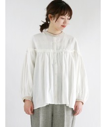 Samansa Mos2 | スタンドネック配色ギャザーブラウス(シャツ/ブラウス)