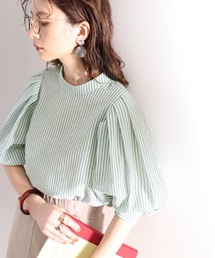 classicalelf | 構築的なパワーショルダー。サッカー素材袖コンシャスブラウス(シャツ/ブラウス)