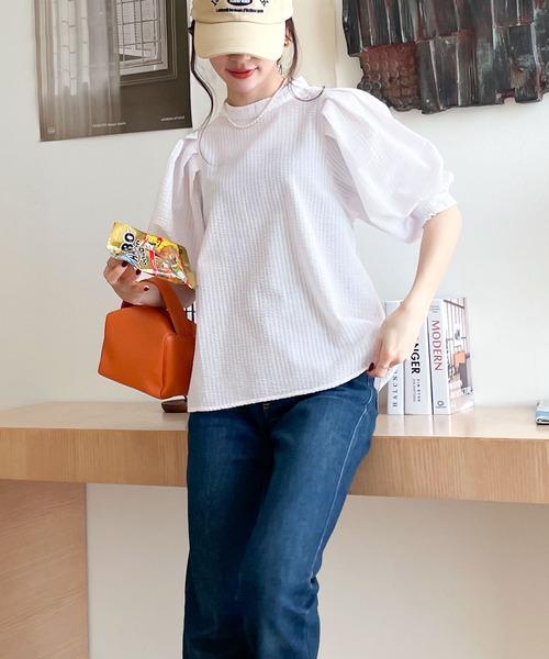 classicalelf(クラシカルエルフ)の「構築的なパワーショルダー。サッカー素材袖コンシャスブラウス(シャツ/ブラウス・レディース・ホワイト/ブラック/サックスブルー/グリーン・SMALL/MEDIUM/LARGE/X-LARGE)」の9枚目の写真