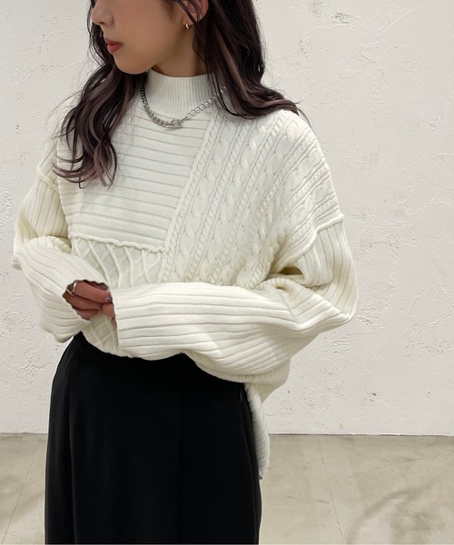 apres jour mignon(アプレジュールミニョン)の「パッチワークニット【ZOZOTOWN限定アイテム】(ニット/セーター・レディース・カーキ/アイボリー/ライトベージュ・X-LARGE/フリー)」の5枚目の写真