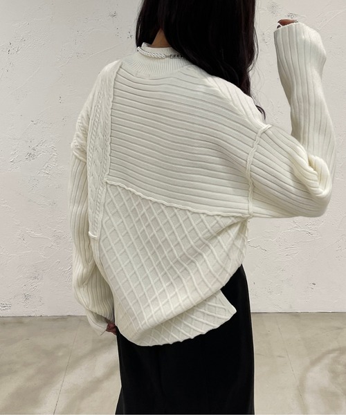 apres jour mignon(アプレジュールミニョン)の「パッチワークニット【ZOZOTOWN限定アイテム】(ニット/セーター・レディース・カーキ/アイボリー/ライトベージュ・X-LARGE/フリー)」の7枚目の写真