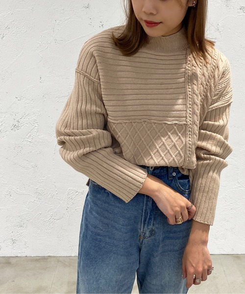 apres jour mignon(アプレジュールミニョン)の「パッチワークニット【ZOZOTOWN限定アイテム】(ニット/セーター・レディース・カーキ/アイボリー/ライトベージュ・X-LARGE/フリー)」の11枚目の写真