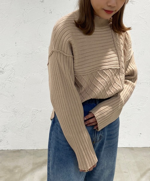 apres jour mignon(アプレジュールミニョン)の「パッチワークニット【ZOZOTOWN限定アイテム】(ニット/セーター・レディース・カーキ/アイボリー/ライトベージュ・X-LARGE/フリー)」の13枚目の写真