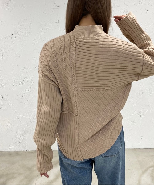 apres jour mignon(アプレジュールミニョン)の「パッチワークニット【ZOZOTOWN限定アイテム】(ニット/セーター・レディース・カーキ/アイボリー/ライトベージュ・X-LARGE/フリー)」の14枚目の写真