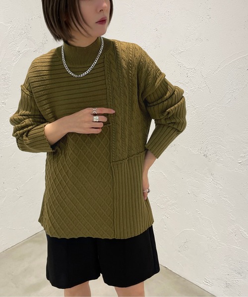 apres jour mignon(アプレジュールミニョン)の「パッチワークニット【ZOZOTOWN限定アイテム】(ニット/セーター・レディース・カーキ/アイボリー/ライトベージュ・X-LARGE/フリー)」の18枚目の写真