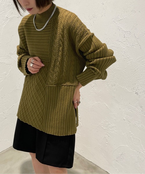 apres jour mignon(アプレジュールミニョン)の「パッチワークニット【ZOZOTOWN限定アイテム】(ニット/セーター・レディース・カーキ/アイボリー/ライトベージュ・X-LARGE/フリー)」の19枚目の写真