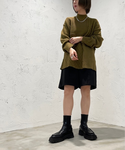 apres jour mignon(アプレジュールミニョン)の「パッチワークニット【ZOZOTOWN限定アイテム】(ニット/セーター・レディース・カーキ/アイボリー/ライトベージュ・X-LARGE/フリー)」の22枚目の写真
