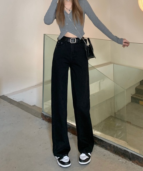 by muni:r（バイ ムニール）の「ハイウエストワイドロングパンツ（デニムパンツ・レディース・ブラック・SMALL/MEDIUM）」の8枚目の写真