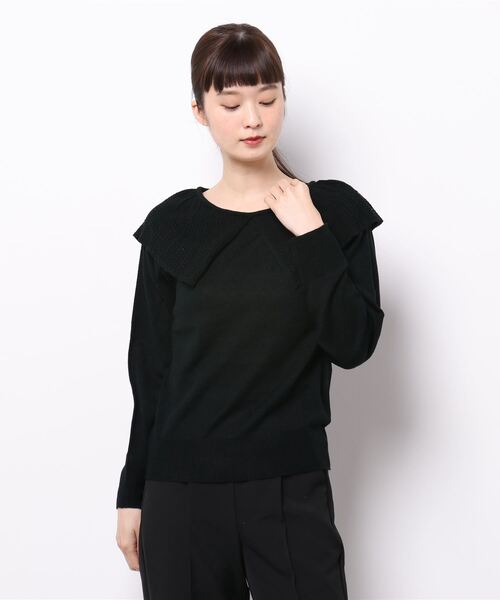 Te chichi TERRASSE（テチチテラス）の「透かし編み衿ニット（ニット/セーター・レディース・ブラック/グレー/オフホワイト・ﾌﾘ-）」の2枚目の写真