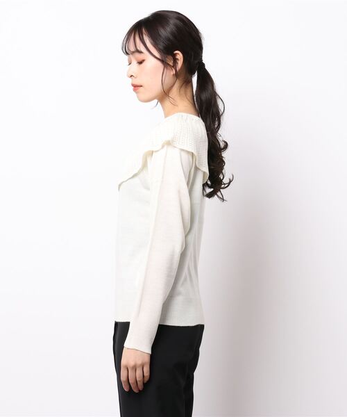 Te chichi TERRASSE（テチチテラス）の「透かし編み衿ニット（ニット/セーター・レディース・ブラック/グレー/オフホワイト・ﾌﾘ-）」の5枚目の写真