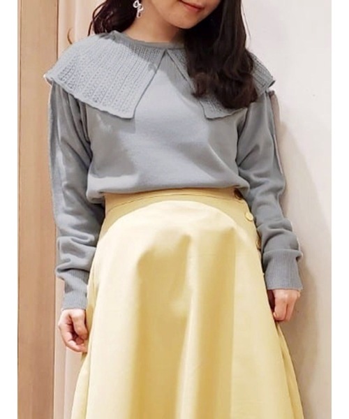 Te chichi TERRASSE（テチチテラス）の「透かし編み衿ニット（ニット/セーター・レディース・ブラック/グレー/オフホワイト・ﾌﾘ-）」の3枚目の写真