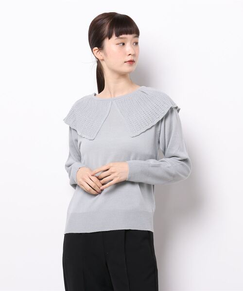 Te chichi TERRASSE（テチチテラス）の「透かし編み衿ニット（ニット/セーター・レディース・ブラック/グレー/オフホワイト・ﾌﾘ-）」の6枚目の写真