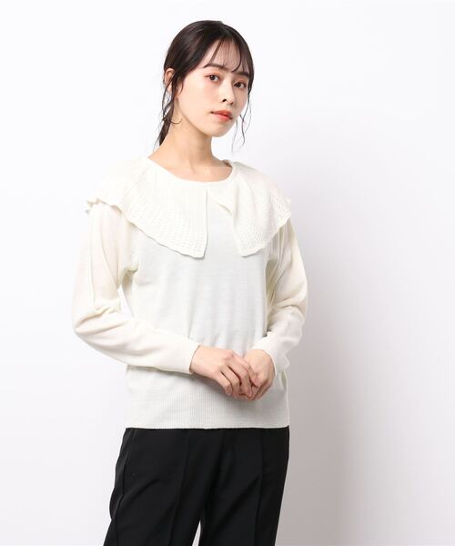 Te chichi TERRASSE（テチチテラス）の「透かし編み衿ニット（ニット/セーター・レディース・ブラック/グレー/オフホワイト・ﾌﾘ-）」の7枚目の写真