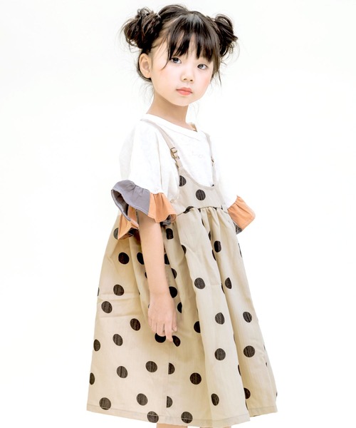 DILASH(ディラッシュ)の「ドット総柄プリントジャンパースカート(ジャンパースカート・キッズ・ブラック/ブルー・90/100/110/120/80/130/140)」の1枚目の写真