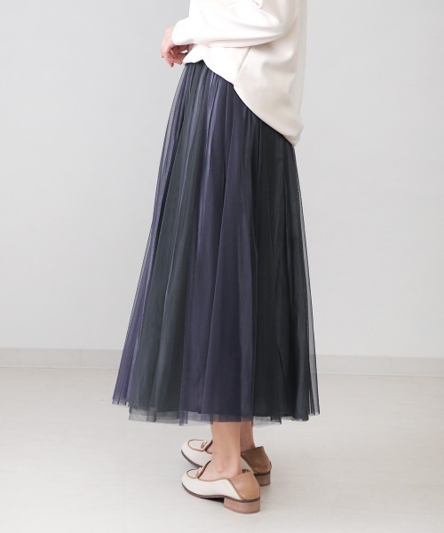 Bou Jeloud（ブージュルード）の「リバーシブル配色チュールシャイニースカート（スカート・レディース・ベージュ/カーキ/ブルー/ミント/ラベンダー/キャメル・FREE）」の7枚目の写真