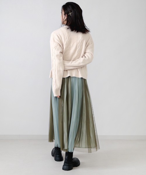 Bou Jeloud（ブージュルード）の「リバーシブル配色チュールシャイニースカート（スカート・レディース・ベージュ/カーキ/ブルー/ミント/ラベンダー/キャメル・FREE）」の15枚目の写真