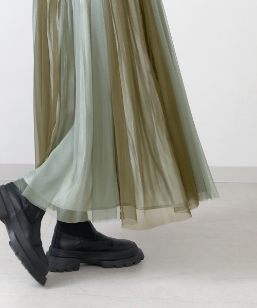 Bou Jeloud（ブージュルード）の「リバーシブル配色チュールシャイニースカート（スカート・レディース・ベージュ/カーキ/ブルー/ミント/ラベンダー/キャメル・FREE）」の10枚目の写真