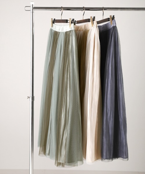 Bou Jeloud（ブージュルード）の「リバーシブル配色チュールシャイニースカート（スカート・レディース・ベージュ/カーキ/ブルー/ミント/ラベンダー/キャメル・FREE）」の8枚目の写真