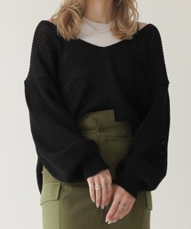 Lull | 【Lull / ルル】Vネック透かし編みメッシュニット(ニット/セーター)