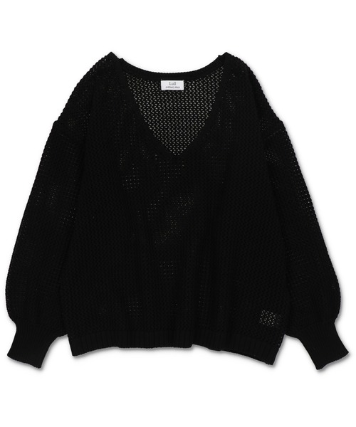 Lull（ルル）の「【Lull / ルル】Vネック透かし編みメッシュニット（ニット/セーター・レディース・ホワイト/グリーン/オレンジ/ブラック・ONESIZE）」の14枚目の写真