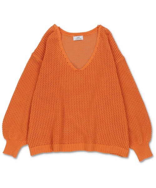 Lull（ルル）の「【Lull / ルル】Vネック透かし編みメッシュニット（ニット/セーター・レディース・ホワイト/グリーン/オレンジ/ブラック・ONESIZE）」の11枚目の写真