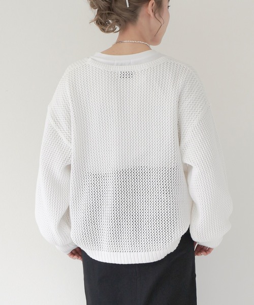 Lull（ルル）の「【Lull / ルル】Vネック透かし編みメッシュニット（ニット/セーター・レディース・ホワイト/グリーン/オレンジ/ブラック・ONESIZE）」の22枚目の写真