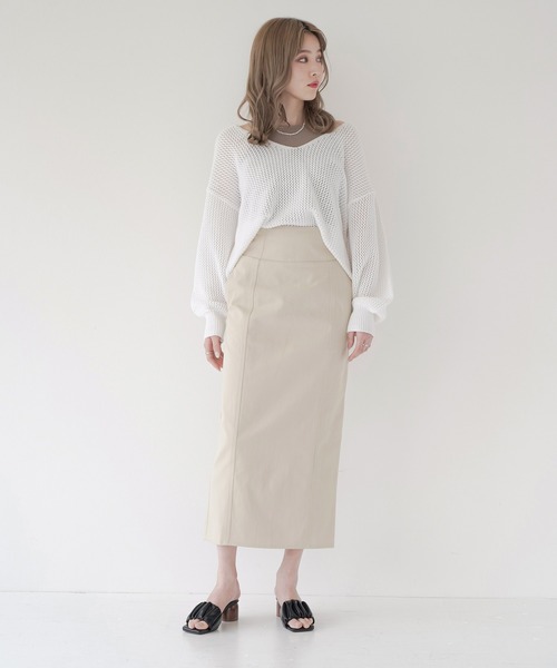 Lull（ルル）の「【Lull / ルル】Vネック透かし編みメッシュニット（ニット/セーター・レディース・ホワイト/グリーン/オレンジ/ブラック・ONESIZE）」の18枚目の写真