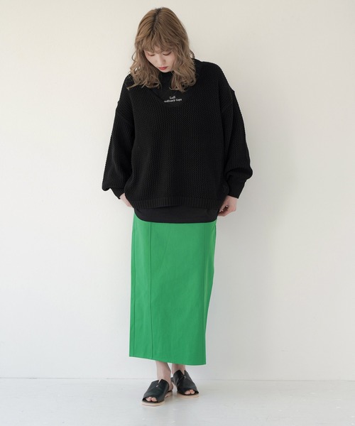 Lull（ルル）の「【Lull / ルル】Vネック透かし編みメッシュニット（ニット/セーター・レディース・ホワイト/グリーン/オレンジ/ブラック・ONESIZE）」の21枚目の写真