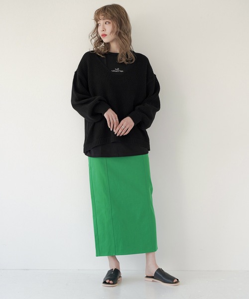 Lull（ルル）の「【Lull / ルル】Vネック透かし編みメッシュニット（ニット/セーター・レディース・ホワイト/グリーン/オレンジ/ブラック・ONESIZE）」の7枚目の写真