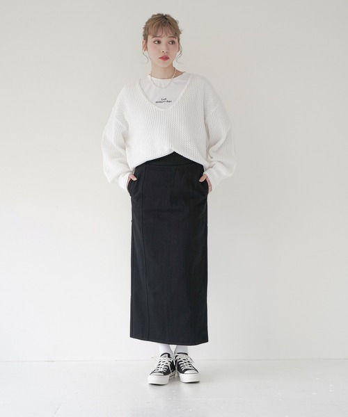 Lull（ルル）の「【Lull / ルル】Vネック透かし編みメッシュニット（ニット/セーター・レディース・ホワイト/グリーン/オレンジ/ブラック・ONESIZE）」の8枚目の写真