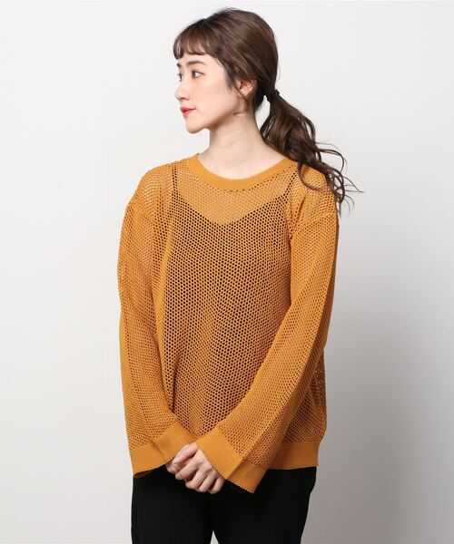 Toironier（トワロニエ）の「Toironier(トワロニエ ) メッシュニット（ニット/セーター・レディース・ホワイト/ネイビー/マスタード・FREE）」の3枚目の写真