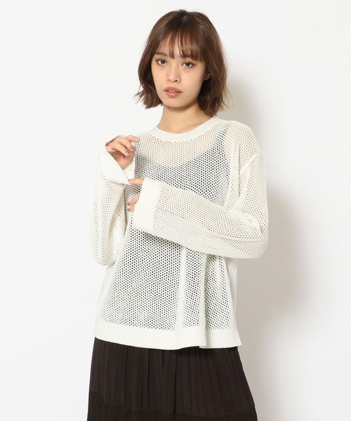 Toironier（トワロニエ）の「Toironier(トワロニエ ) メッシュニット（ニット/セーター・レディース・ホワイト/ネイビー/マスタード・FREE）」の4枚目の写真