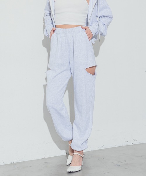 BLONDEY（ブロンディ）の「サイドスリットジョガースウェットパンツ（スウェットパンツ・レディース・ブラック/ホワイト/チャコールグレー・FREE）」の7枚目の写真