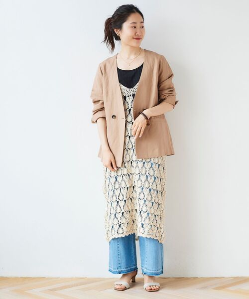 le.coeur blanc(ルクールブラン)の「ハンドクロシェキャミワンピース(ワンピース・レディース・アイボリー/カーキオリーブ・38)」の2枚目の写真