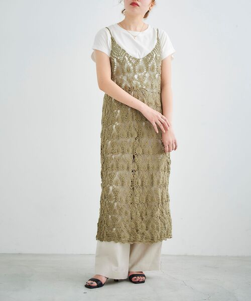 le.coeur blanc(ルクールブラン)の「ハンドクロシェキャミワンピース(ワンピース・レディース・アイボリー/カーキオリーブ・38)」の8枚目の写真