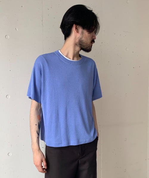 crepuscule（クレプスキュール）の「crepuscule/クレプスキュール/Exclusive Knit Tee/別注ニットティー（Tシャツ/カットソー・メンズ・ホワイト/オレンジ/グリーン/ワインレッド/ラベンダー・FREE）」の4枚目の写真