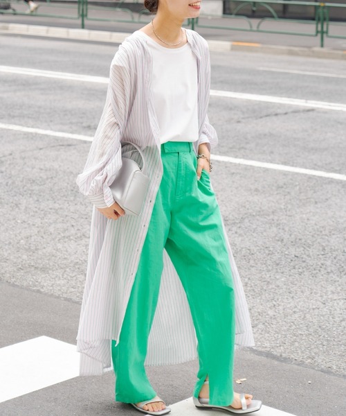 CIAOPANIC TYPY（チャオパニックティピー）の「▽サンドウォッシュボリュームスリーブストライプシャツワンピース（ワンピース・レディース・ブルー/イエロー/ピンク・ONE SIZE）」の3枚目の写真