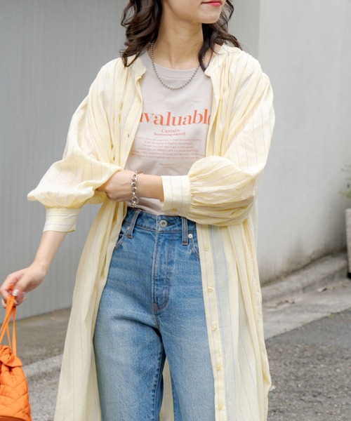 CIAOPANIC TYPY（チャオパニックティピー）の「▽サンドウォッシュボリュームスリーブストライプシャツワンピース（ワンピース・レディース・ブルー/イエロー/ピンク・ONE SIZE）」の2枚目の写真