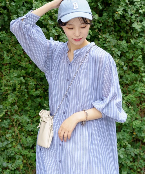 CIAOPANIC TYPY（チャオパニックティピー）の「▽サンドウォッシュボリュームスリーブストライプシャツワンピース（ワンピース・レディース・ブルー/イエロー/ピンク・ONE SIZE）」の9枚目の写真