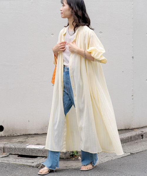 CIAOPANIC TYPY（チャオパニックティピー）の「▽サンドウォッシュボリュームスリーブストライプシャツワンピース（ワンピース・レディース・ブルー/イエロー/ピンク・ONE SIZE）」の5枚目の写真