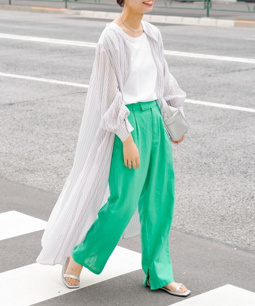 CIAOPANIC TYPY（チャオパニックティピー）の「▽サンドウォッシュボリュームスリーブストライプシャツワンピース（ワンピース・レディース・ブルー/イエロー/ピンク・ONE SIZE）」の6枚目の写真