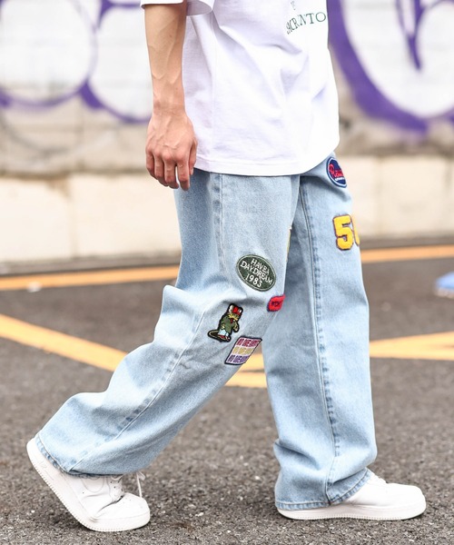 WEGO（ウィゴー）の「WEGO/ワッペンデニムワイドパンツ（デニムパンツ・メンズ・ライトインディゴブルー/インディゴブルー・MEDIUM/LARGE）」の8枚目の写真